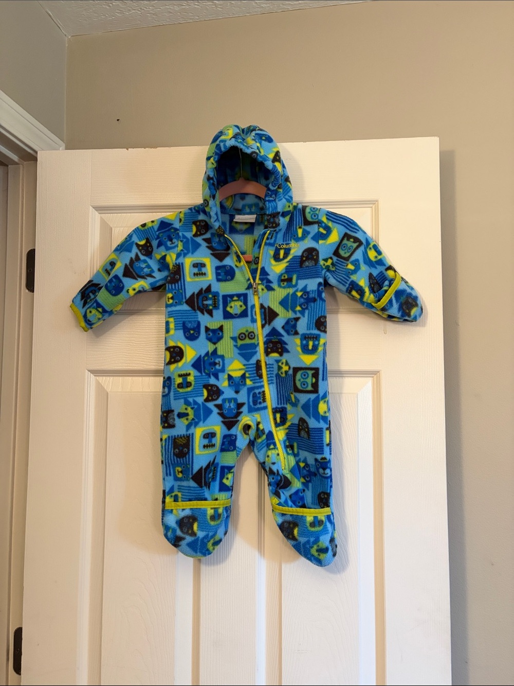 Columbia Blue and Green Hooded Fleece Baby One-Piece
